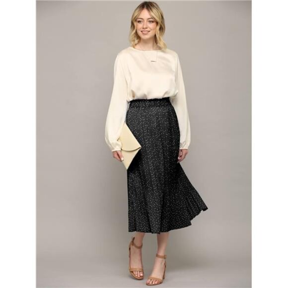 Womens High Waist Midi Swing Skirt with Pockets Black - Picture 2 of 5